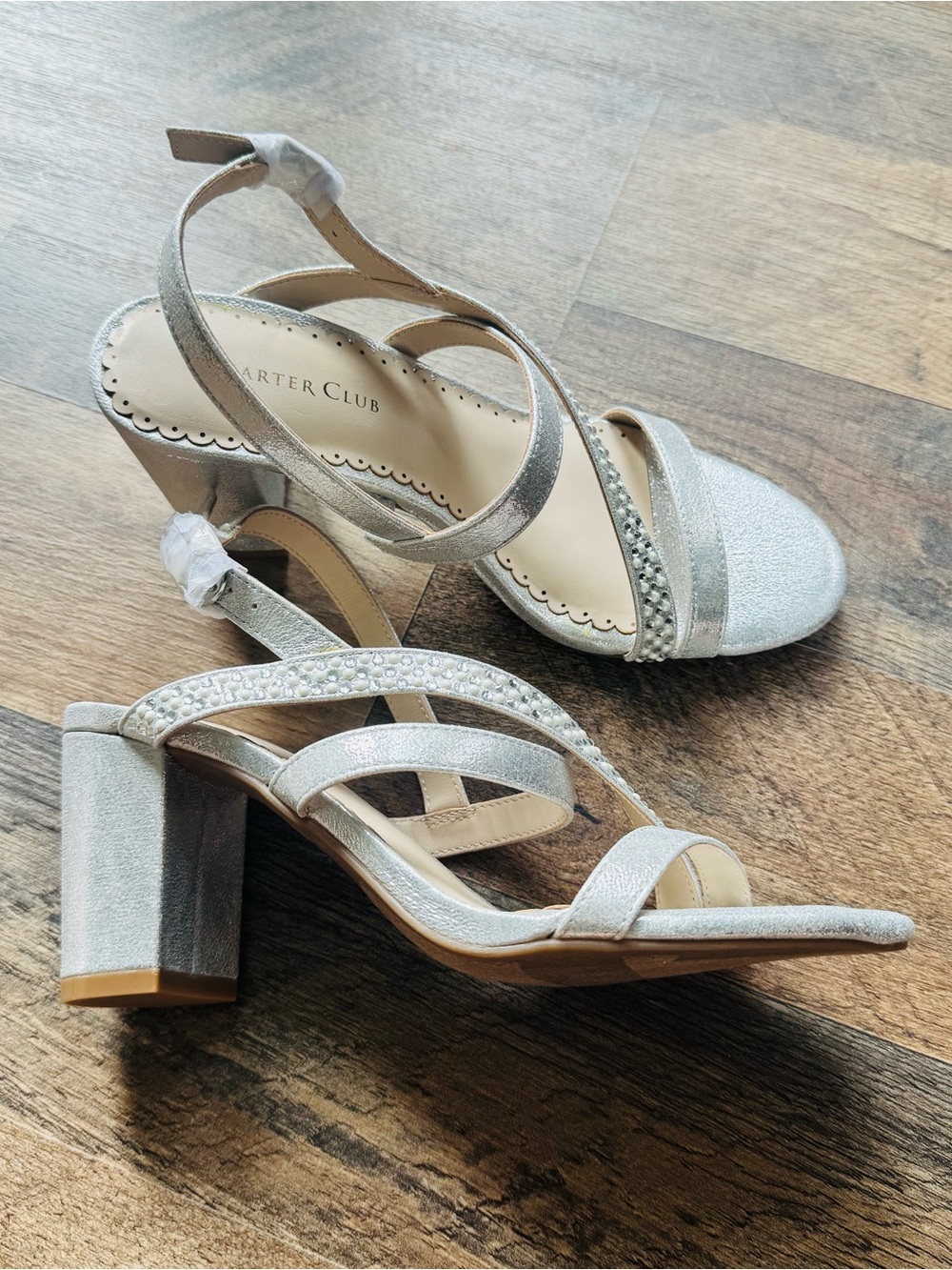 Charter Club Silver Rhinestone Low Block Heel Sandals Size 5.5 NWOB - Picture 4 of 8